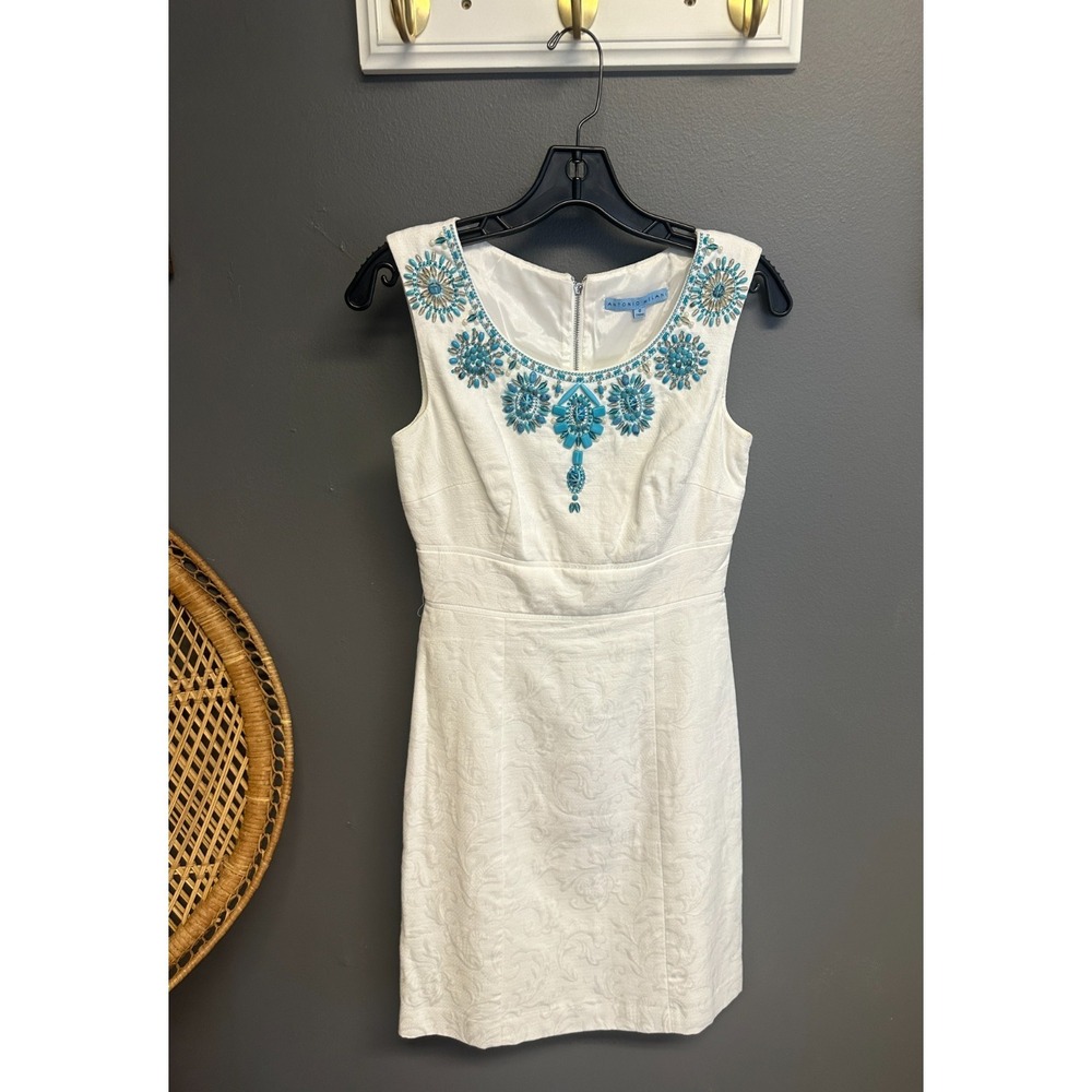 Antonio Melani Size 0 Dress White Beaded Turquoise Southwestern Sleeveless